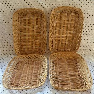 Vintage Wicker Set of 4 Woven Rectangular Baskets / Bread / Trays Light Brown